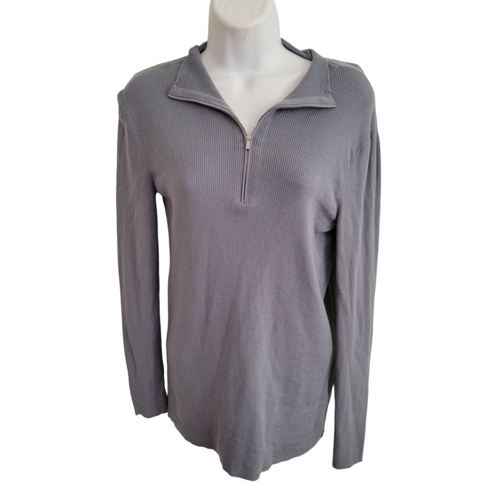 Lafayette‎ 148 S Gray Pullover Wool Sweater Quarter Zip Stretchy Tight Thin Knit